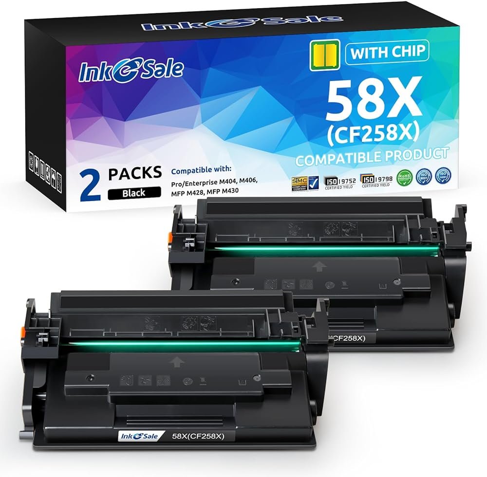 58X CF258X Toner Cartridge [with Chip] Compatible Replacement for 58A CF258A Toner Cartridge HP M404n M404dn M404dw MFP M428dw M428fdn M428fdw M406dn M430f Printer (Indicate Ink Level), 2 Black - Product Image