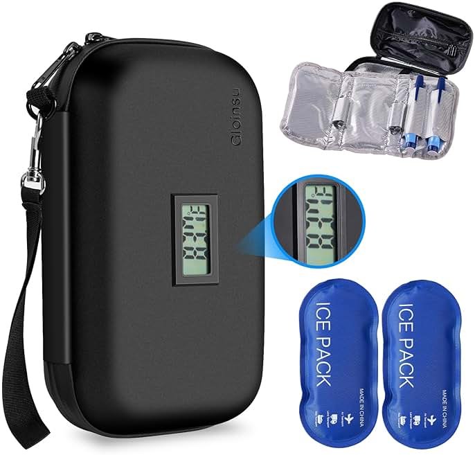 Gloinsu 24h Insulin Cooler Travel Case TSA Approved - Medication Diabetic Cooler with Thermometer Temperature Display | Refrigerated Medicine Organizer Bag with 2 Ice Packs for Travel - Product Image