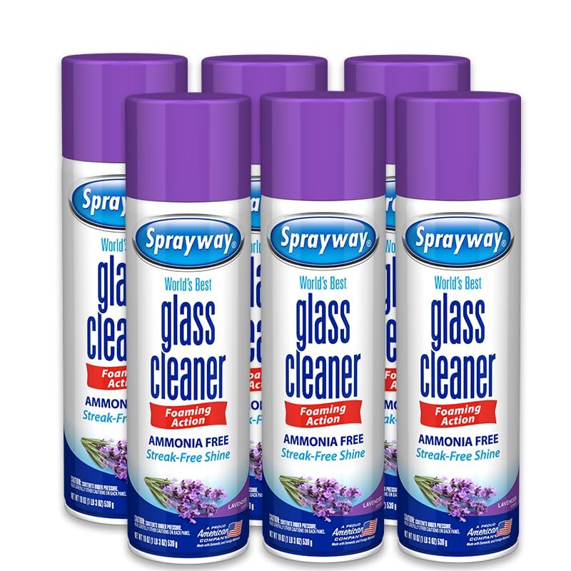 Sprayway Glass Cleaner Lavender Scent Foaming Aerosol Spray, 19oz, Pack of 6 | Ammonia-Free, Streakless, Fast-Acting | Cleans & Polishes Glass Surfaces | Removes Fingerprints, Dust, Dirt, Smoke Film - Product Image