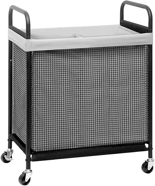 STORAGE MANIAC Rolling Laundry Hamper with Wheels 2-Section Laundry Sorter Rolling Laundrys Basket on Wheels with Removable Bag Clothes Hamper Laundrys Organizer Cart Bathroom Bedroom 100L Grey - Product Image