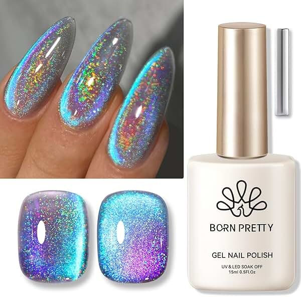 Born Pretty 9D Cat Magnetic Eye Gel Nail Polish Holographic Rainbow Gel Polish Blue Purple Soak Off U V LED Gel Polish Nail Art Design Manicure Salon DIY Home 15ML - Product Image