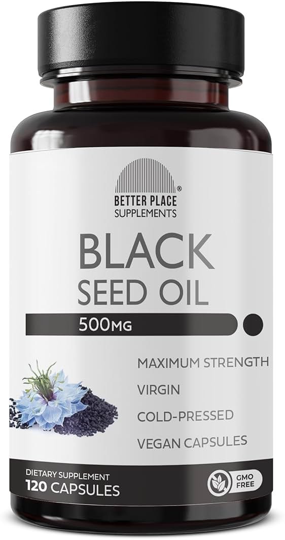 Black Seed Oil Capsules | (Non-GMO & Vegan) Cold-Pressed Nigella Sativa Providing Pure Black Cumin Seed Oil | Super Antioxidant for Digestion, Joints, Hair & Skin | 500mg per Capsule - Product Image