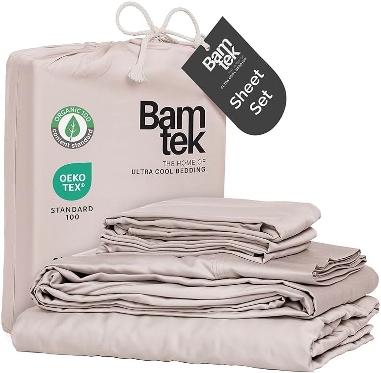 Bamtek Viscose Bamboo Sheets Queen Size 4PC Set - Cooling Bedding for Hot Sleepers with Moisture Wicking Technology - Silky Soft 18 Inch Deep Pocket - Blush 60"x 80" - Product Image