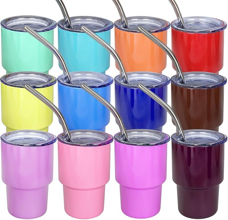 UIRZOTN 3oz Mini Tumbler Shot Glass with Straw and Lid, 12 Pack Stainless Steel Sublimation Shot Glasses for Wedding Party Whiskey Cocktail Bar with Straw and Lid - Product Image