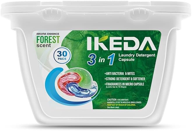 Ikeda Laundry Detergent Pods | 3 in 1 Aroma Enhance Forest Scent | Fragrance In Micro Capsule | 30Counts 10g Each Pod | 10.5 oz 1 PACK (Forest Scent) - Product Image
