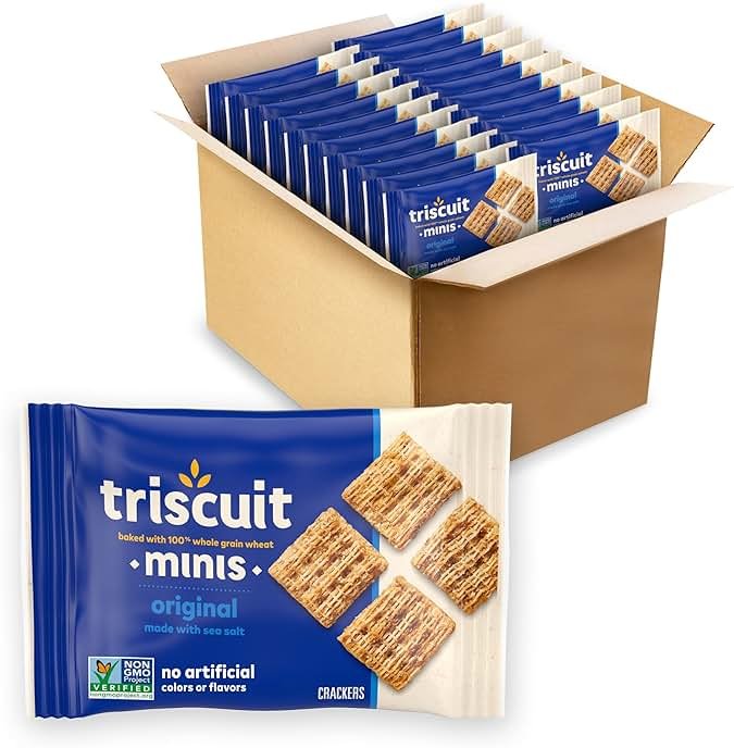 Triscuit Minis Original Whole Grain Wheat Crackers, Vegan Crackers, Bulk Lunch Snacks, 20 Snack Packs - Product Image