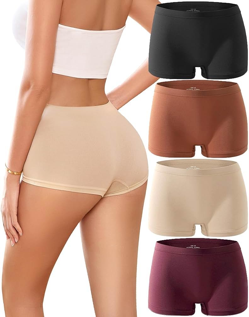 ALL OF SHE Boy Shorts Underwear for Women Full Coverage Boxer Briefs Soft Seamless Panties Lingerie Under Dress Booty Shorts - Product Image