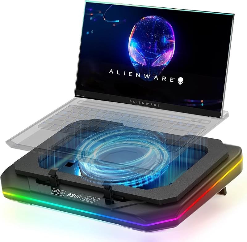 Cooling Pad for Dell Alienware m17 m16 m15 x17 x16 x15 x14 Area-51m 14-17 inch Gaming Laptop,Cooler it is Undoubtedly The King of Heat Dissipation with Powerful Turbo Fan,6 RGB Light Mode,Touch Start - Product Image