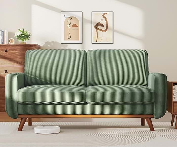 Vesgantti 68" Loveseat Sofa - Green, Comfy Corduroy with Spring Cushion, Solid Wood Frame, Modern Deep Seat, Bedroom & Living Room, Office Couch - Product Image