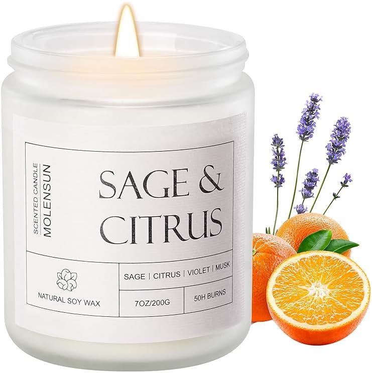 Molensun Sage & Citrus Scented Candles, Aromatherapy Jar Candle, 7 oz Long Lasting Candles, Soy Wax Candle Gift for Women - Product Image