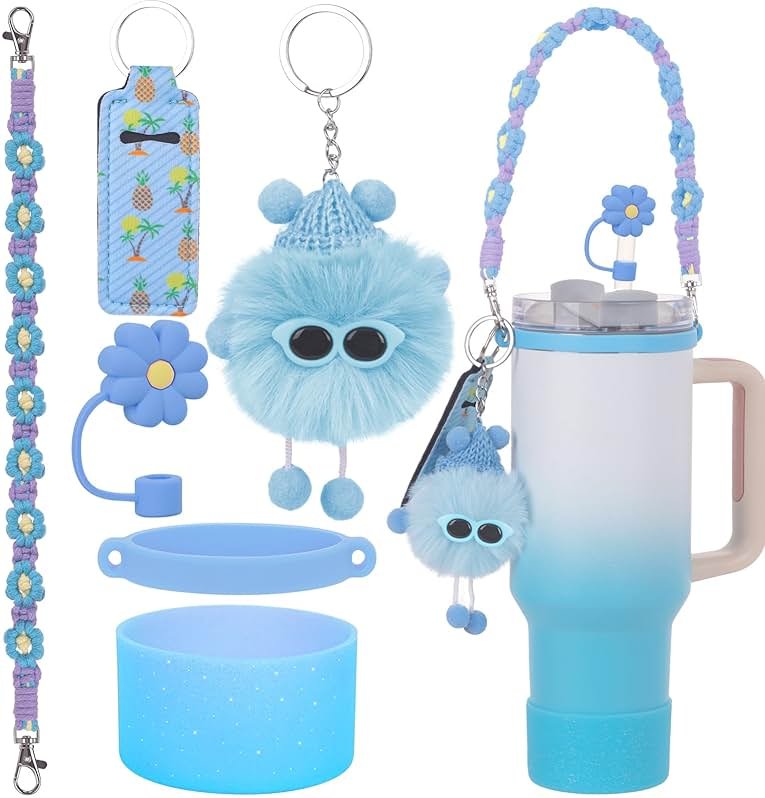 6PCS Use for Stanley Cup Tumbler Accessories 40oz 30oz,Compatible with Stanley Cup Tumbler Water Bottle Handle Sling Strap for Carrying (blue) - Product Image