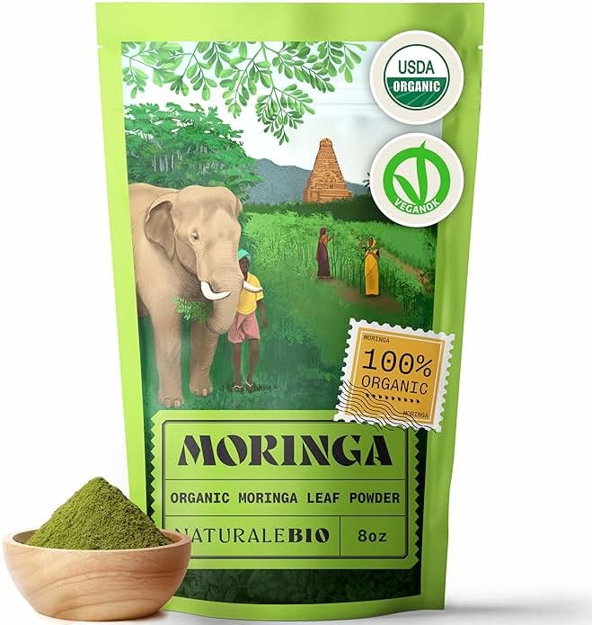 NaturaleBio Moringa Organic Powder – Premium Quality – 8 oz. Bio, Natural, and Pure. Moringa Powder Organic from Oleifera Plant for Tiredness, Immune System, Muscle Function, Fatigue - Product Image