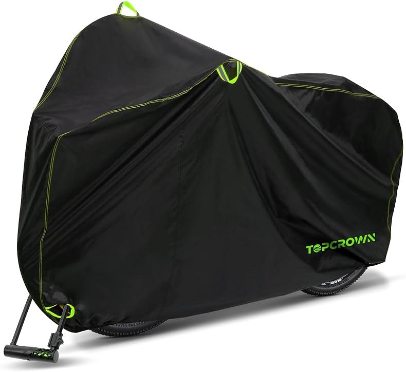 Topcrown Bike Cover Waterproof Outdoor Storage for 1/2/3 Bikes, Bicycle Cover Rain Sun UV Dust Wind Proof with Storage Bag for Mountain Road Bike/Ebike (210D Black+Green, XL Size for 1 bike) - Product Image