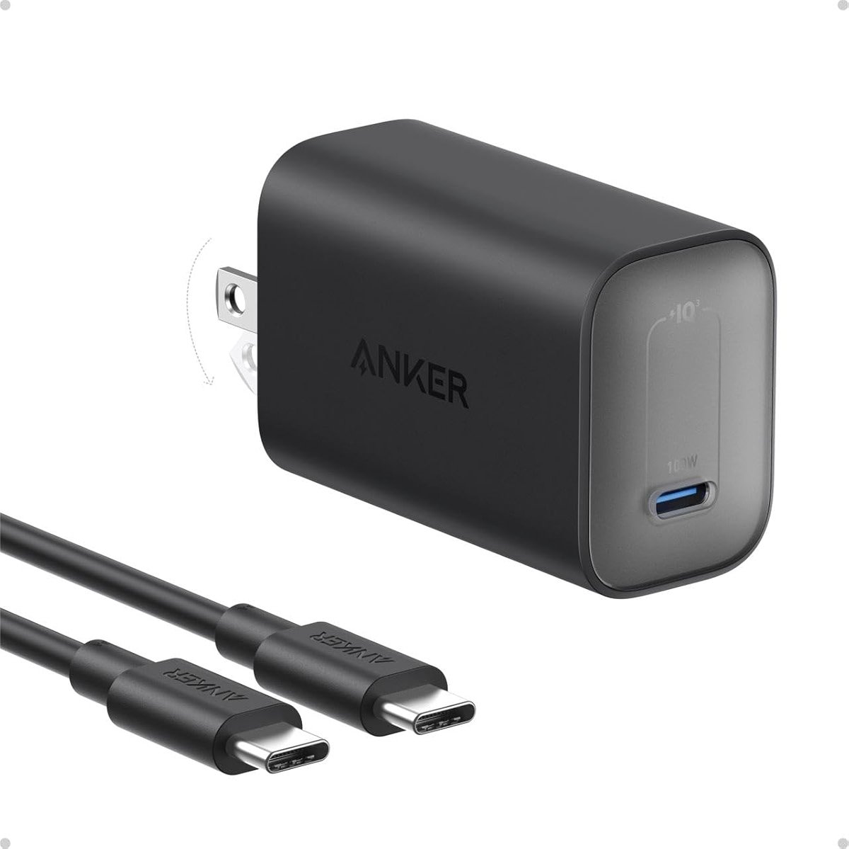 Anker Laptop Charger, 100W Foldable Type C Charger Fast Charging for MacBook, iPhone 17 Series, and All USB C Devices(6FT USB-C Cable Included, Compatible with MagSafe) - Product Image