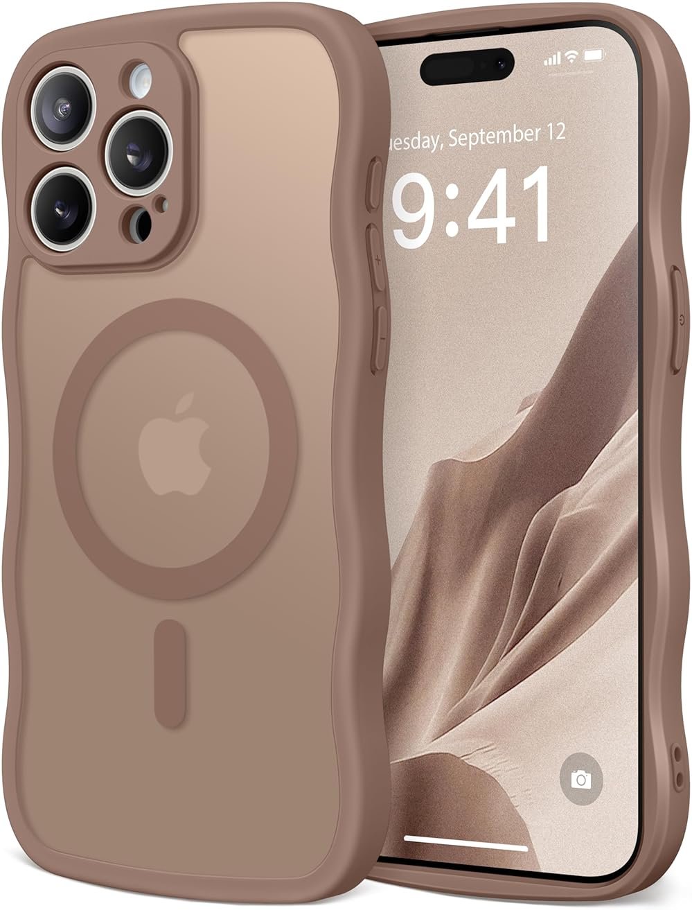CAPRARO Cute for iPhone 15 Pro Max Case, Compatible with MagSafe, [Curly Wave Edge] [Full Camera Protection] [14 FT Drop Protection] Magnetic Phone Case for 15 Pro Max 6.7 Inch, Brown - Product Image