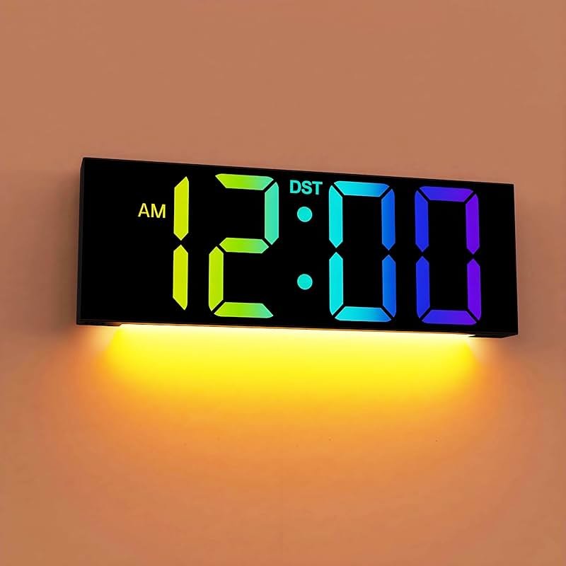 JALL 12" Large Digital Wall Clock, Big LED Number Dispaly, Remote Control, RGB Colors, DST, Night Light for Classroom Living Room Bedroom Birthday Gift for Senior, Men Women (Black, 12 inches) - Product Image