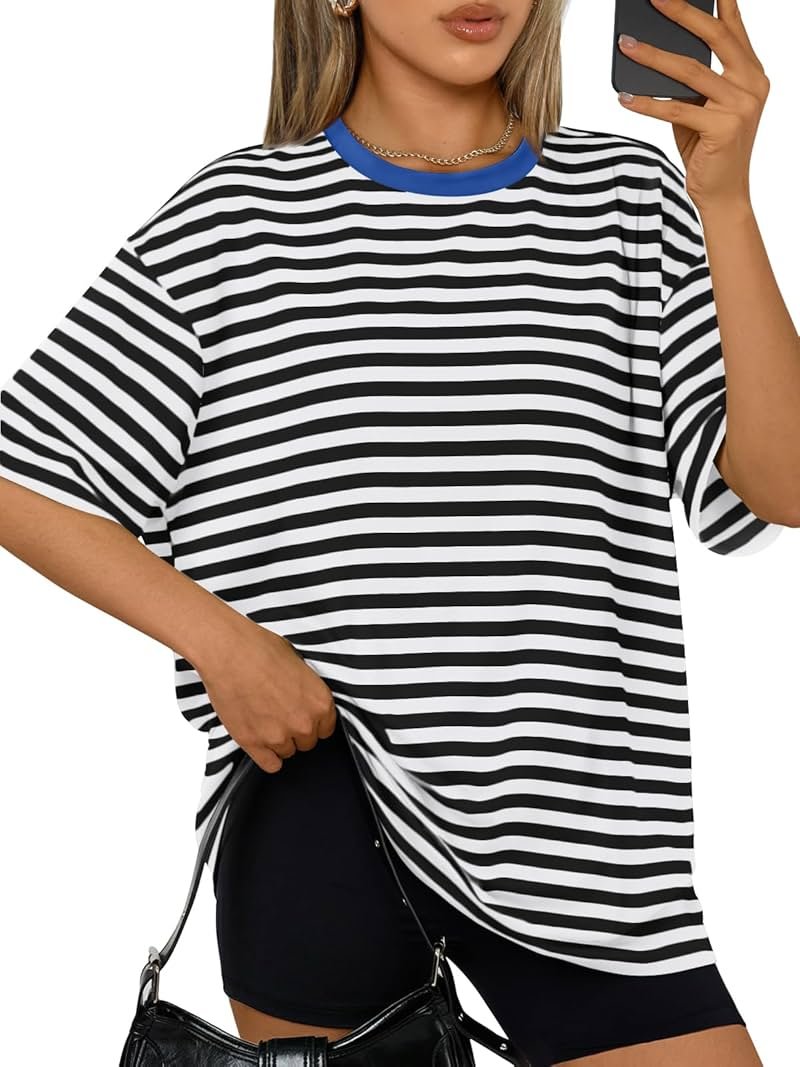 Trendy Queen Womens Oversized Summer T-Shirts Plus Size Short Sleeves Workout Tops - Product Image