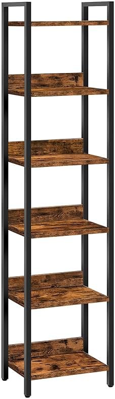 MAHANCRIS Bookshelf, 6-Tier Bookcase, Standing Book Shelf for Small Space, Storage Shelf Organizer, for Living Room, Bedroom, Study, Balcony, Rustic Brown and Black BKHR6601 - Product Image