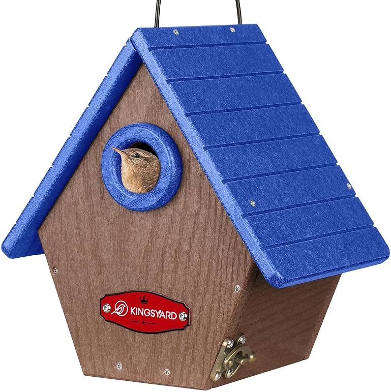 Kingsyard Recycled Plastic Bird House for Outdoors - Hanging Nesting Box with Predator Guard & Air Vents for Wren Finch Chickadee, Blue - Product Image