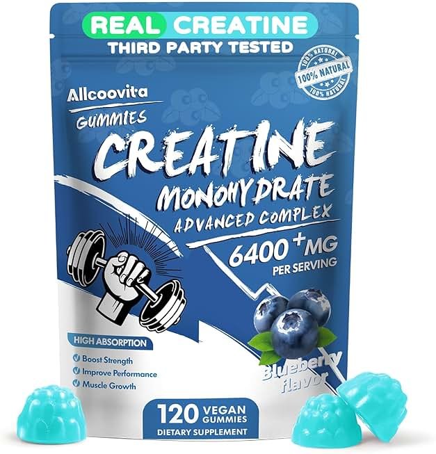 NSF Certified Creatine Gummy - Creatine Monohydrate Gummies 5000mg for Men & Women -120 Gummies Advanced Formula, Muscle Strength, Muscle Builder, Energy Boost, Pre-Workout Supplement-Blueberry - Product Image