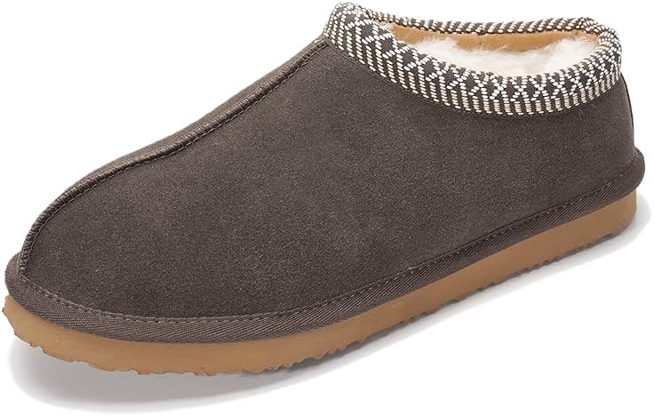 Project Cloud Mens Slippers Genuine Leather with Australian Shearling Lining & Memory Foam Insole Outdoor & House Slippers for Men - Non-Slip Fuzzy Shoes - Product Image