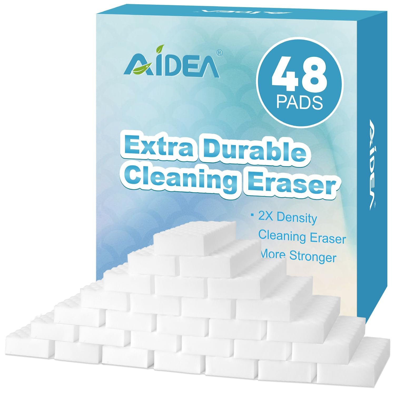 AIDEA Magic Sponges Cleaning Eraser, 2X Density Stronger Sponge for Household, Powerful Scrubber Foam Pads, Multi-Surface Cleaning Supplies for Kitchen, Furniture, Bathroom, Sink, Wall, 48 Pads - Product Image