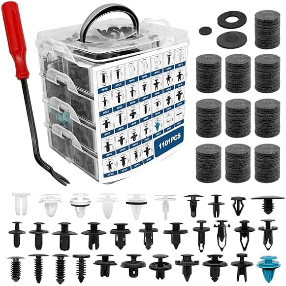 1101PCS Car Door Trim Panel Clips Kit, Car Retainer Clips Auto Push Pin Rivets Set - 32 Most Popular Sizes and 1 Pcs Fastener Remover Remover for GM Ford Mazda Chrysler Benz Subaru Toyota Honda - Product Image
