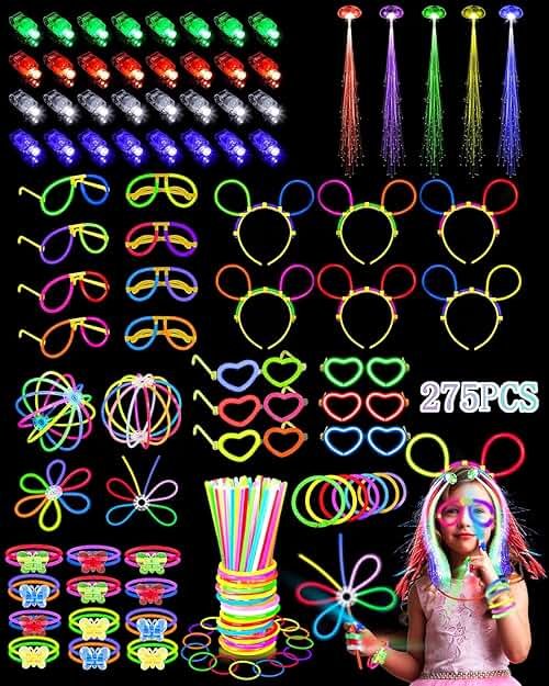275 PCS Glow in the Dark Party Supplies for Kids Adults, Light Up Party Favors, Glow Sticks Bulk Party Pack Bracelets Finger Lights Glasses Headband LED Light Hair Wedding Birthday New Year Halloween - Product Image
