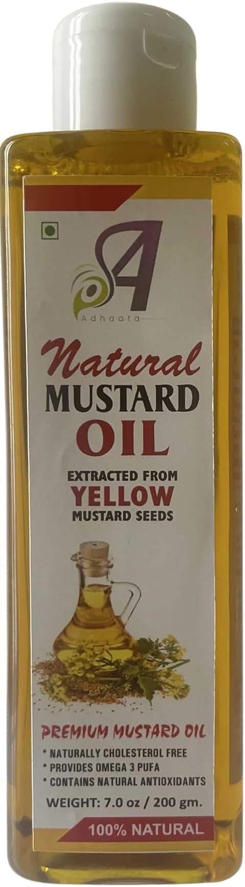 ADHAATA Yellow Mustard Oil for Hair & Body Massage – Mild, Non-Sticky & Warming Golden Sarson Oil – Natural Moisturizer for Dry Scalp & Skin Softening (200ml / 7 oz) - Product Image