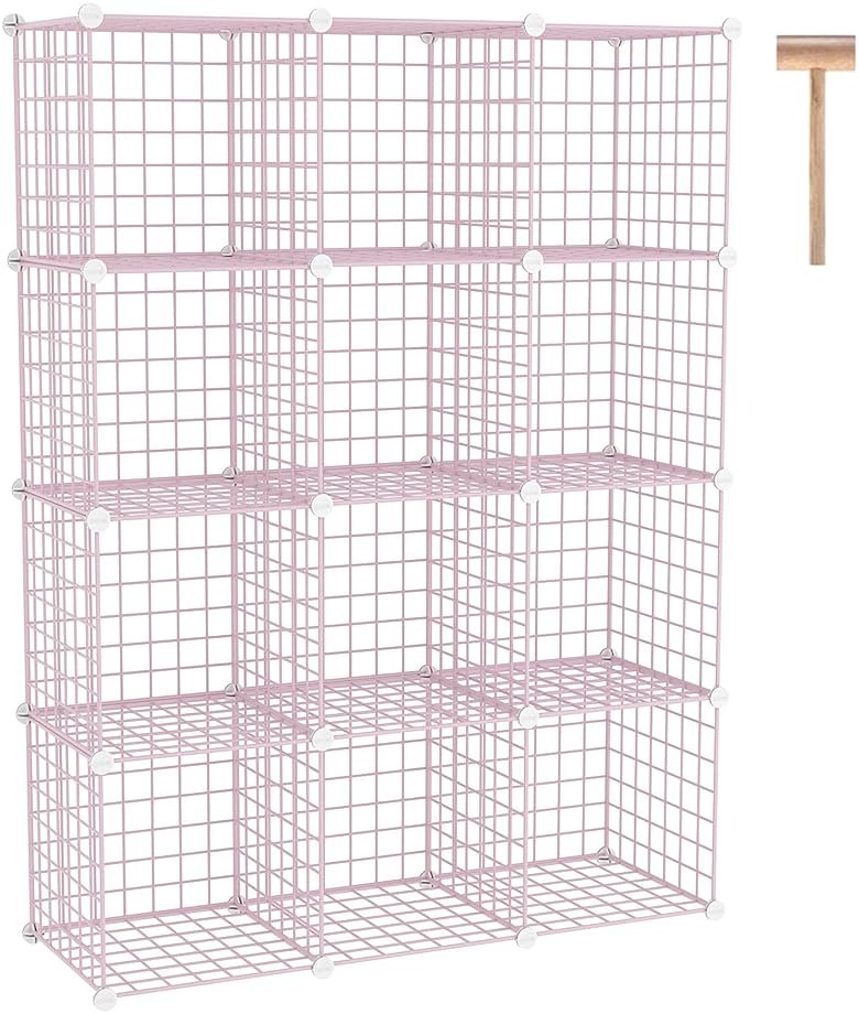 C&AHOME Wire Cube Storage, 12 - Cube Organizer Metal C Grids, Modular Shelves Units, Closet Organizer, Ideal for Home, Office, Living Room, 36.6”L x 12.4”W 48.4”H, Pink UWCS3012P - Product Image