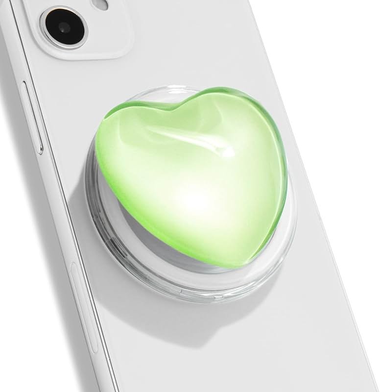 OnTheGrip Compatible with Magsafe Magnetic Cute Glass Heart Design Collapsible Mobile Phone Grip Stand Holder for Smartphone Tablet Cell Phone Accessory (Green) - Product Image