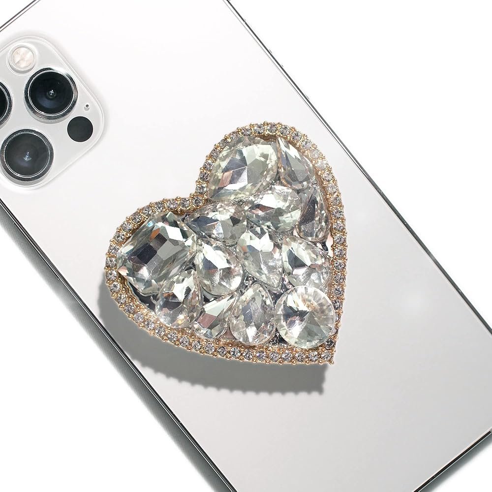 OnTheGrip Cute Cubic Diamond Heart Shape Design Collapsible Expandible Mobile Phone Grip Stand Holder for Smartphone Tablet Cell Phone Accessory (Gold Big) - Product Image