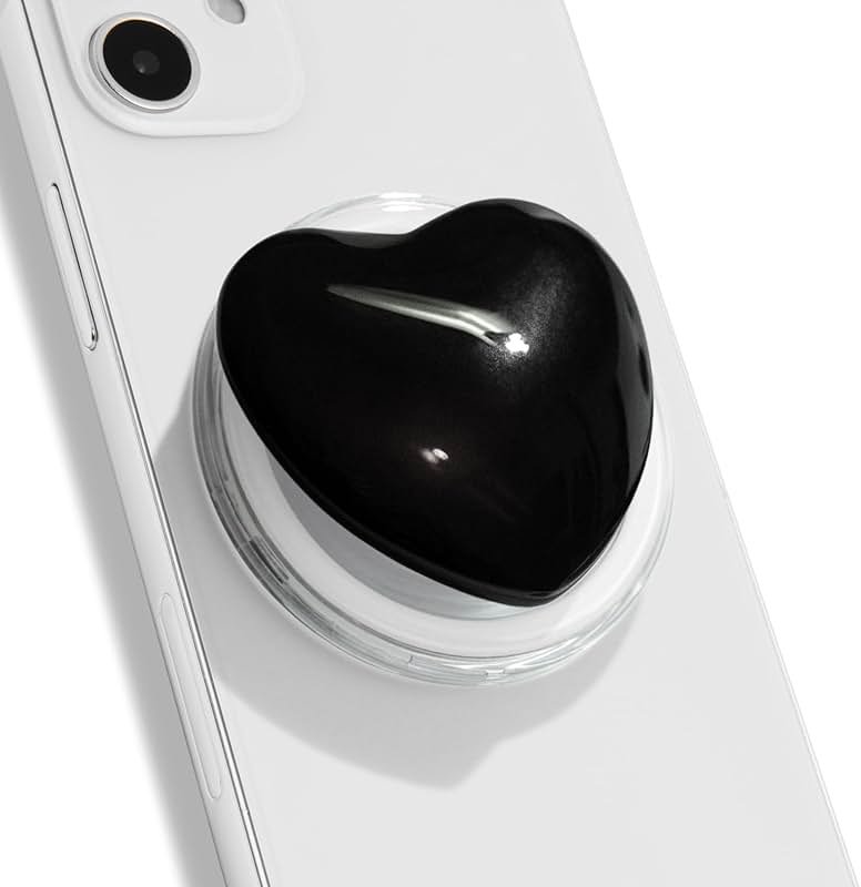 OnTheGrip Compatible with Magsafe Magnetic Cute Glass Heart Design Collapsible Mobile Phone Grip Stand Holder for Smartphone Tablet Cell Phone Accessory (Black) - Product Image