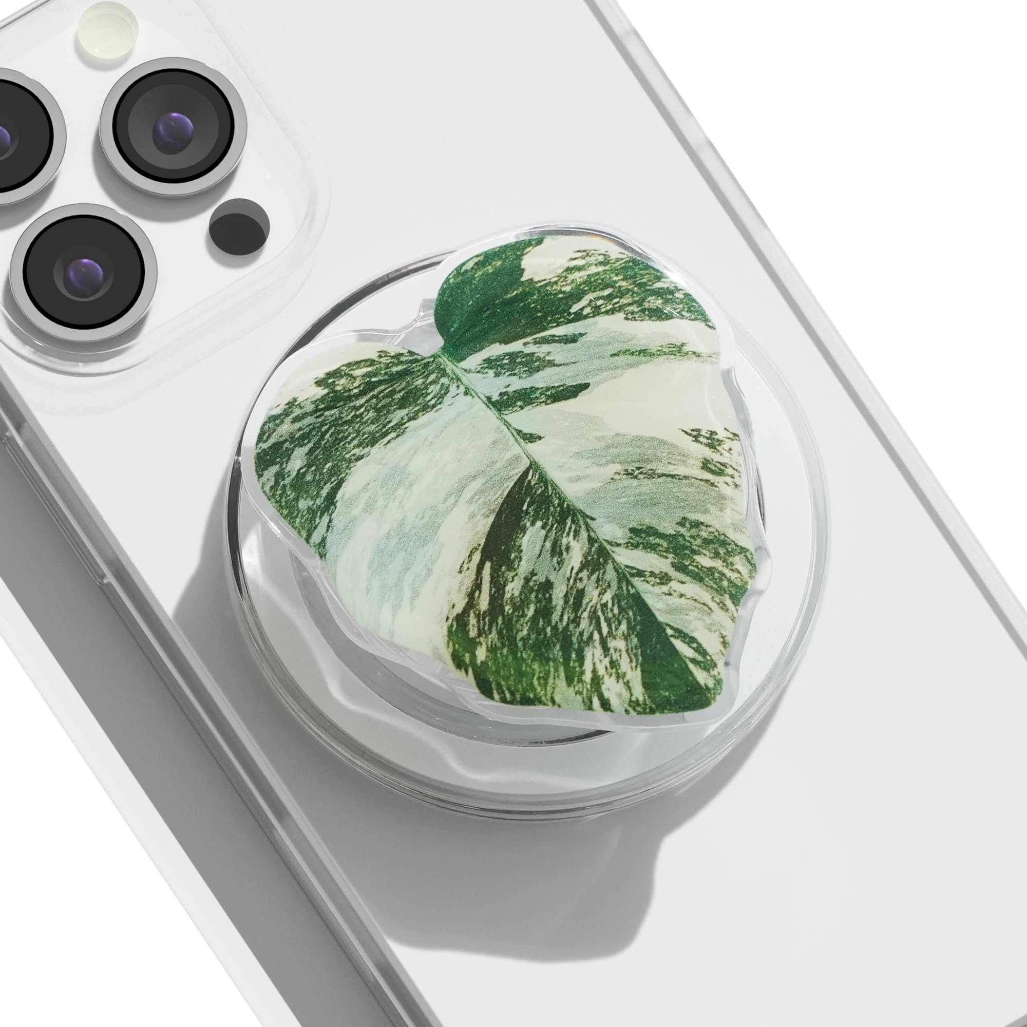 OnTheGrip Compatible with Magsafe Magnetic Cute Acrylic Tropical Leaf Design Collapsible Mobile Phone Grip Stand Holder for Smartphone Tablet Cell Phone Accessory (Monstera Deliciosa) - Product Image