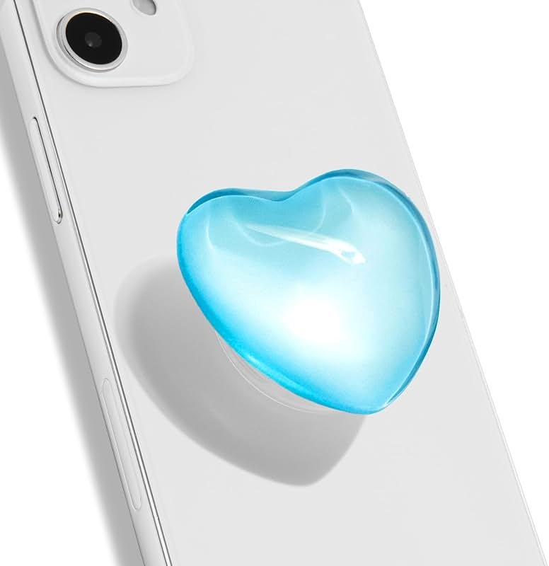 OnTheGrip Cute Glass Heart Design Collapsible Expandible Mobile Phone Grip Stand Holder for Smartphone Tablet Cell Phone Accessory (Blue) - Product Image