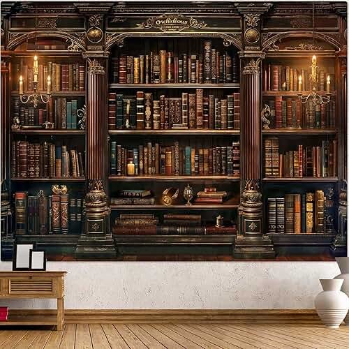 Accnicc Vintage Bookshelf Tapestry Medieval Art Book Tapestries Wall Hanging Gothic Dark Academia Retro Library Backdrop Tapestry for Bedroom Living Room Dorm Study Classroom 60 × 44 inch - Product Image