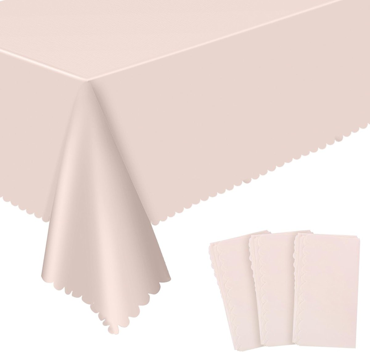 3 Pack Plastic Light Pink Tablecloths, 54 X 108Inch Disposable Spring Tablecloth Scalloped Pink Table Cloth for Rectangle Tables Table Cover for Girls Birthday Baby Bridal Shower Tea Party Wedding - Product Image