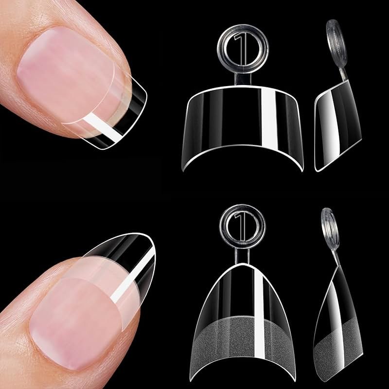 HWHUNO 480Pcs Extra Short Half Cover Almond &Tapered Square Nail Tips Gel x Clear Set,2 Shape Pre Shape XXS for Manicure Art Home DIY Salon 12Sizes - Product Image