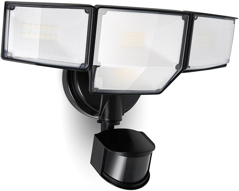 LUTEC 80W 9000LM LED Security Light Hardwire Motion Sensor Outdoor Lights, 4 Head LED Flood Lights Outdoor 5000K Daylight, IP65 Waterproof, Motion Detected Lights for Outside, Garage, Yard (Black) - Product Image