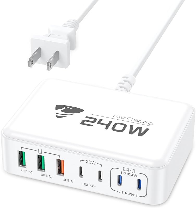 240W USB C Charging Station, 7-Port GaN USB C Charger Block, 100W Laptop USBC Fast Charger Compact 100W Laptop Charger Hub Wall Charger Adapter for MacBook Pro/Air,iPhone 16/15/14/13,Samsung S24 - Product Image