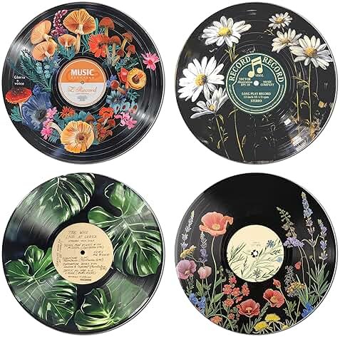 HK Studio Hippie Decor, Posters for Room Aesthetic - Botanical Wall Art, Record Decor, 4pcs 12" - Product Image