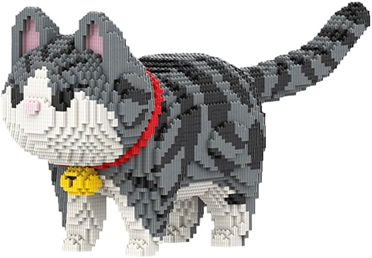 HONLANCH Animal Gray Striped Bell Cat Micro Building Blocks Set（8000PCS） Gift for Adults and Kids - Product Image