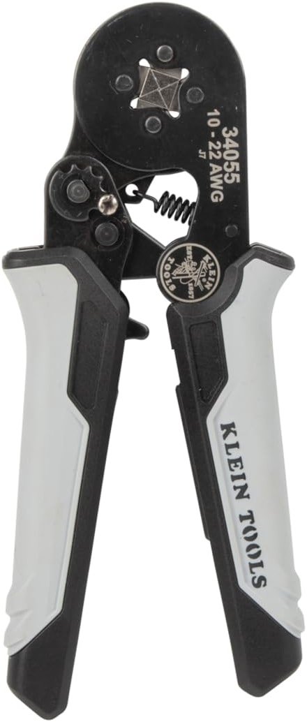 Klein Tools 34055 Ferrule Crimping Tool, Square Crimper Pliers for 10 to 22 AWG Wire Terminals, Built-In Adjustable Ratchet, for Electrical Work - Product Image