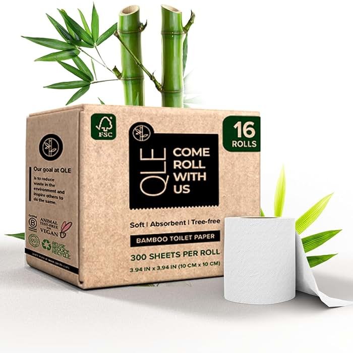 QLE Bamboo Toilet Paper – 16 Pack Sustainable – 3 Ply 300 Sheets Per Roll – Hypoallergenic Toilet Paper – Septic Safe, Organic, Compostable, FSC Certified, 100% Bamboo Pulp - Product Image