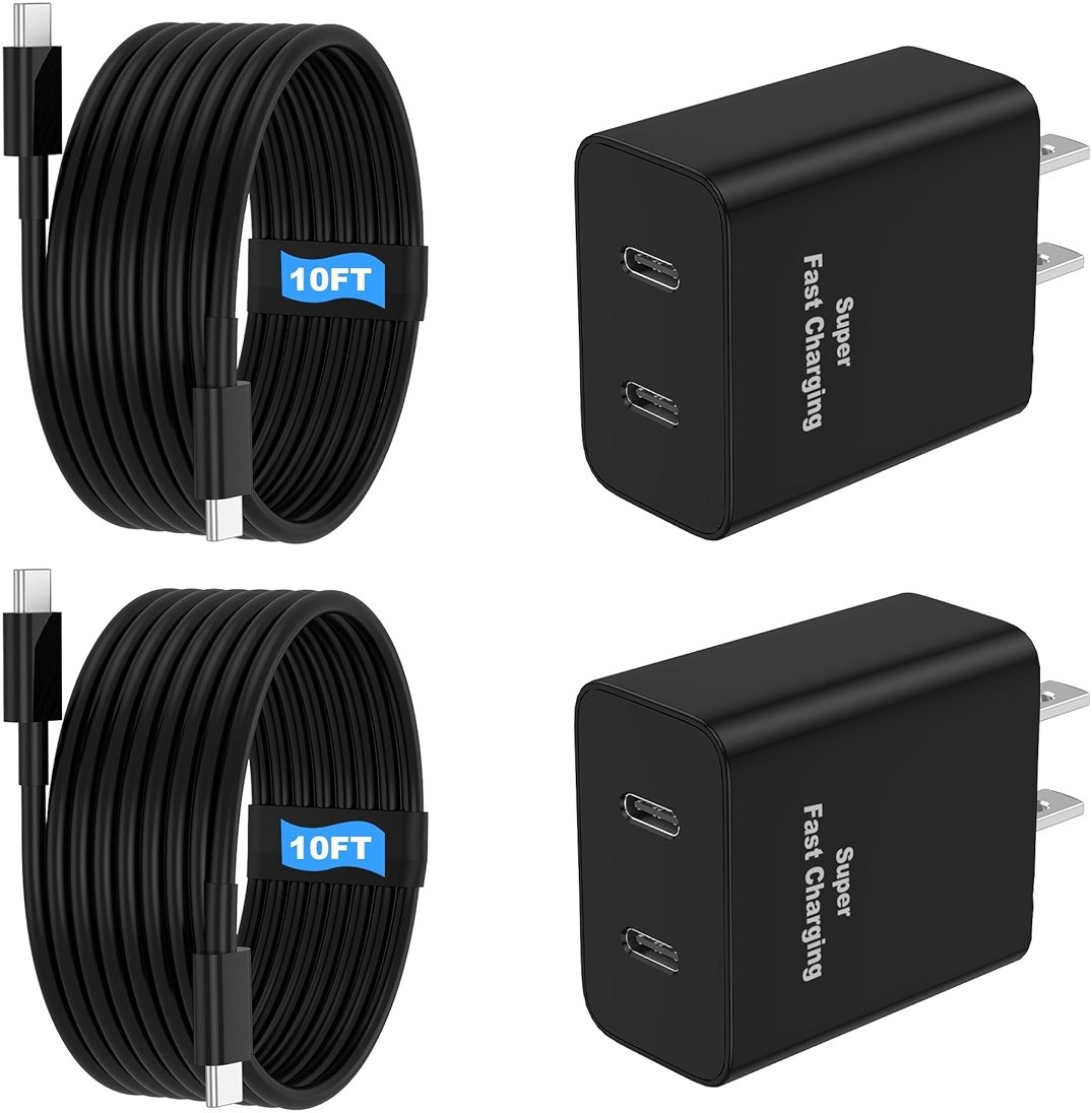 45W 2Pack Super Fast Charger USB C Dual Port Android Phone Charger Type C Fast Charging Block with 10FT Type-C Charger Cord for Samsung Galaxy S26 Ultra/S26/S26+/S25/S24/S23/S22/S21+/iPhone 17/16/15 - Product Image