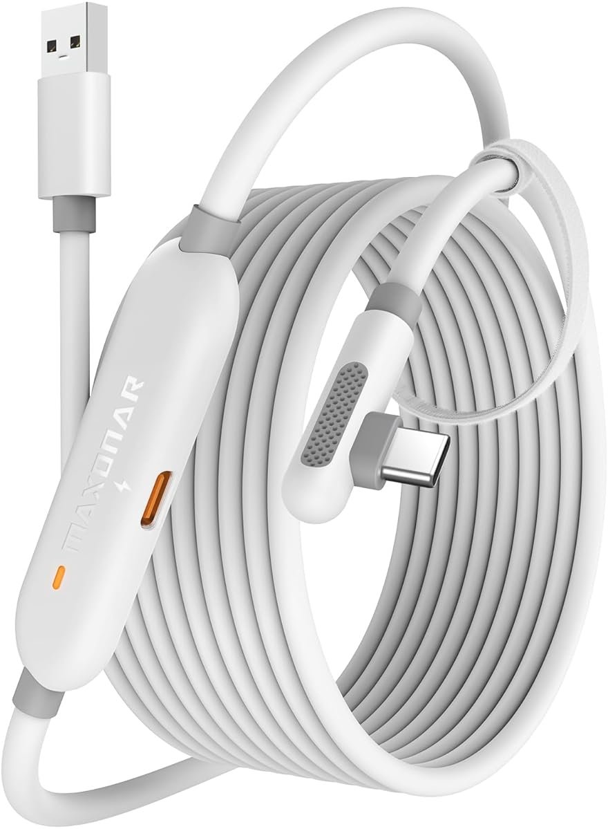 Maxonar VR Charging Link Cable 16FT (Next-Gen Chip) Compatible with Meta Quest 3S/Quest 3/Oculus Quest 2/Pico 4 Accessories and PC/SteamVR/Phones, Awesome Gift-5Gbps USB 3.0 to USB C Cable-White - Product Image