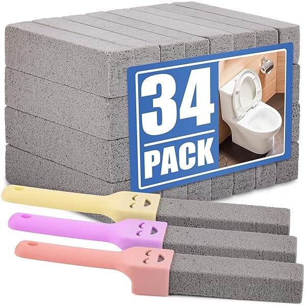 Navona 34 Pack Pumice Stone Scouring Sticks with 3 Universal Handles, Grey Pumice Stone for Cleaning Toilets, Bathrooms - Product Image