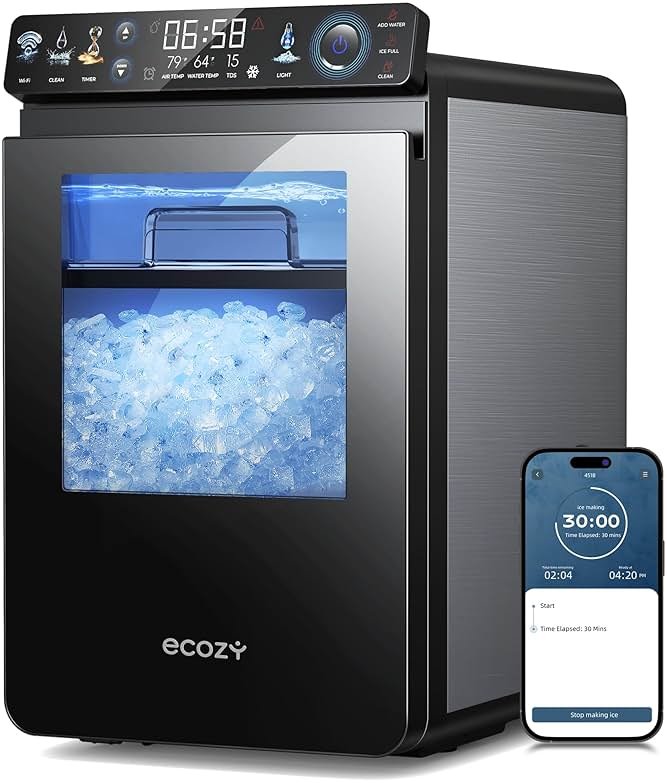 ecozy Smart Nugget Ice Maker Countertop, First Full-Color Smart Panel Ice Machine with APP Control, Double-Layer Insulation, 44 lbs/24H Soft Pellet Chewable Ice, Pull-Out Water Tank, Self-Cleaning - Product Image