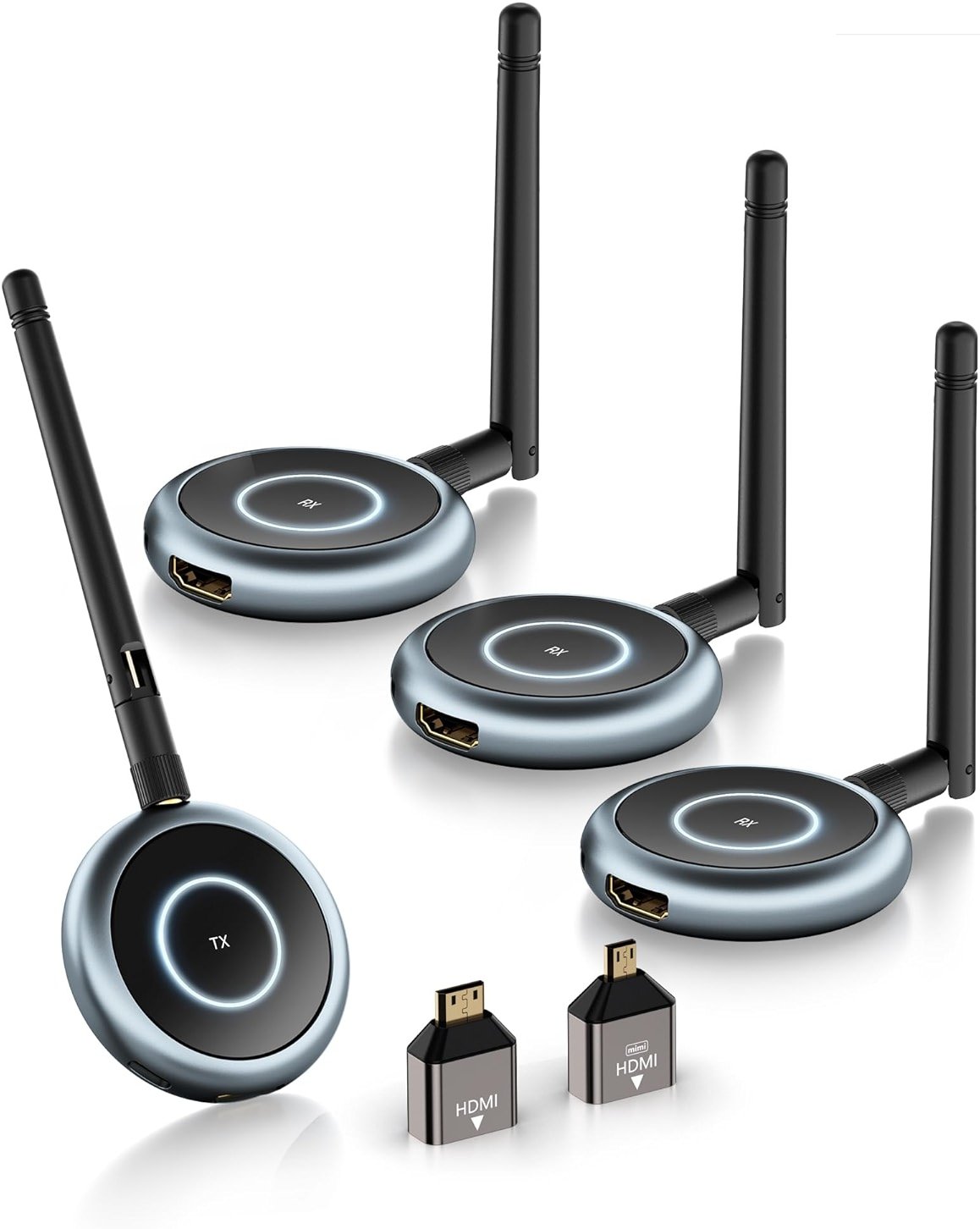 TIMBOOTECH Wireless HDMI Transmitter and 3 Receivers - Up to 8 Receivers, Plug and Play, 5.8G HDMI Wireless Extender for PC, Laptop, Camera, Cable Box to Multiple TVs, Monitors, Projectors - 165FT/50M - Product Image