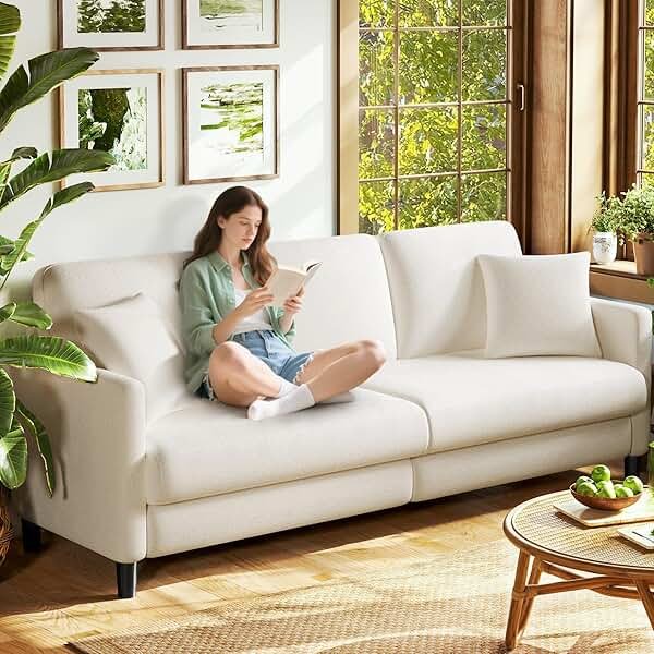Welzona 83" Couches for Living Room, Teddy Sofa Couch, Comfy Sofas for Living Room, Tool-Free Setup Loveseat Sofa, All-Wood Love Seat Couches, Small Couch 2 Pillows Included, Beige - Product Image